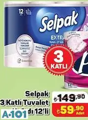 SELPAK 3 KATLI TUVALET KAĞIDI 12'Lİ
